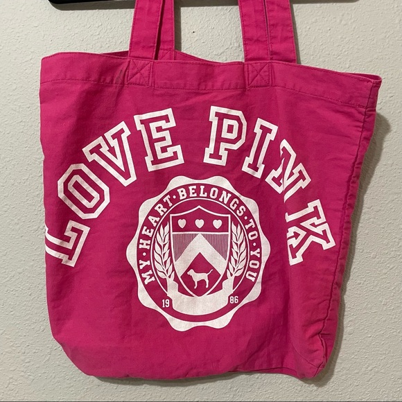 PINK Victoria's Secret Handbags - Victoria Secret Pink Logo Canvas Tote Bag Medium